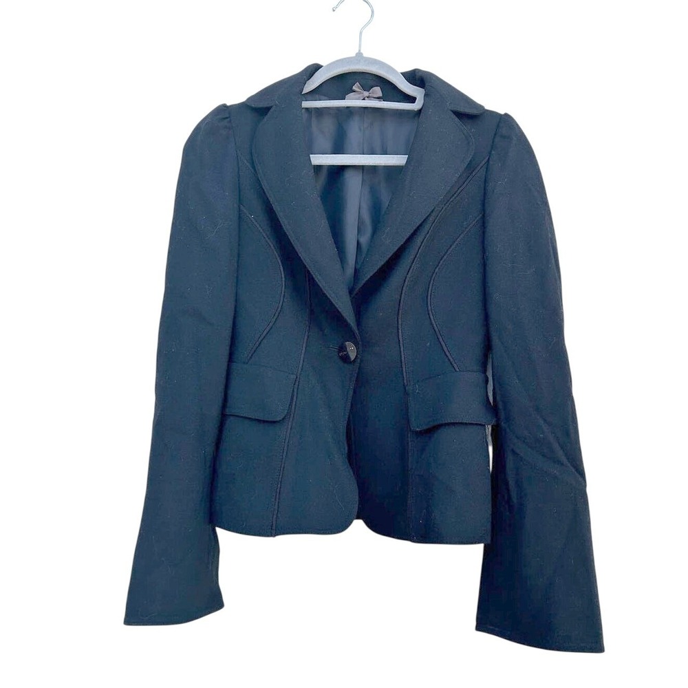 O'2nd Black Tailored Single Button Blazer Puff Shoulder Flared Cuff Size 6